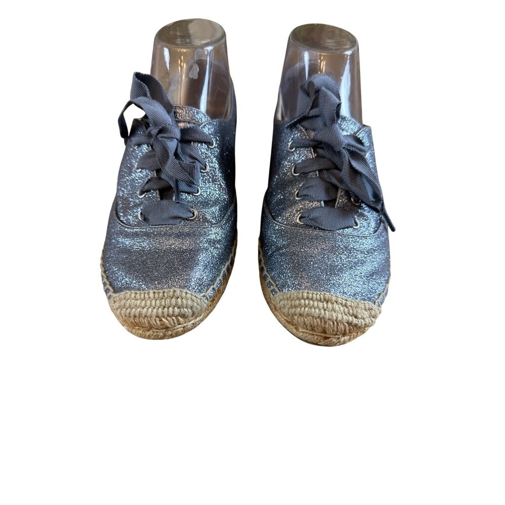 Coach Ramira Size 7 Womens Lace Up Glitter Espadrille Sneakers Silver